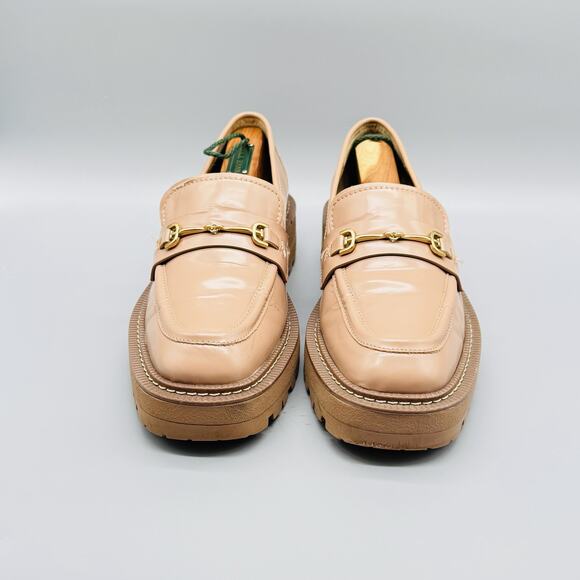 Sam Edelman Shoes Womens 7.5 Beige Lug Sole Loafers Leather Platform Gold - Picture 2 of 10